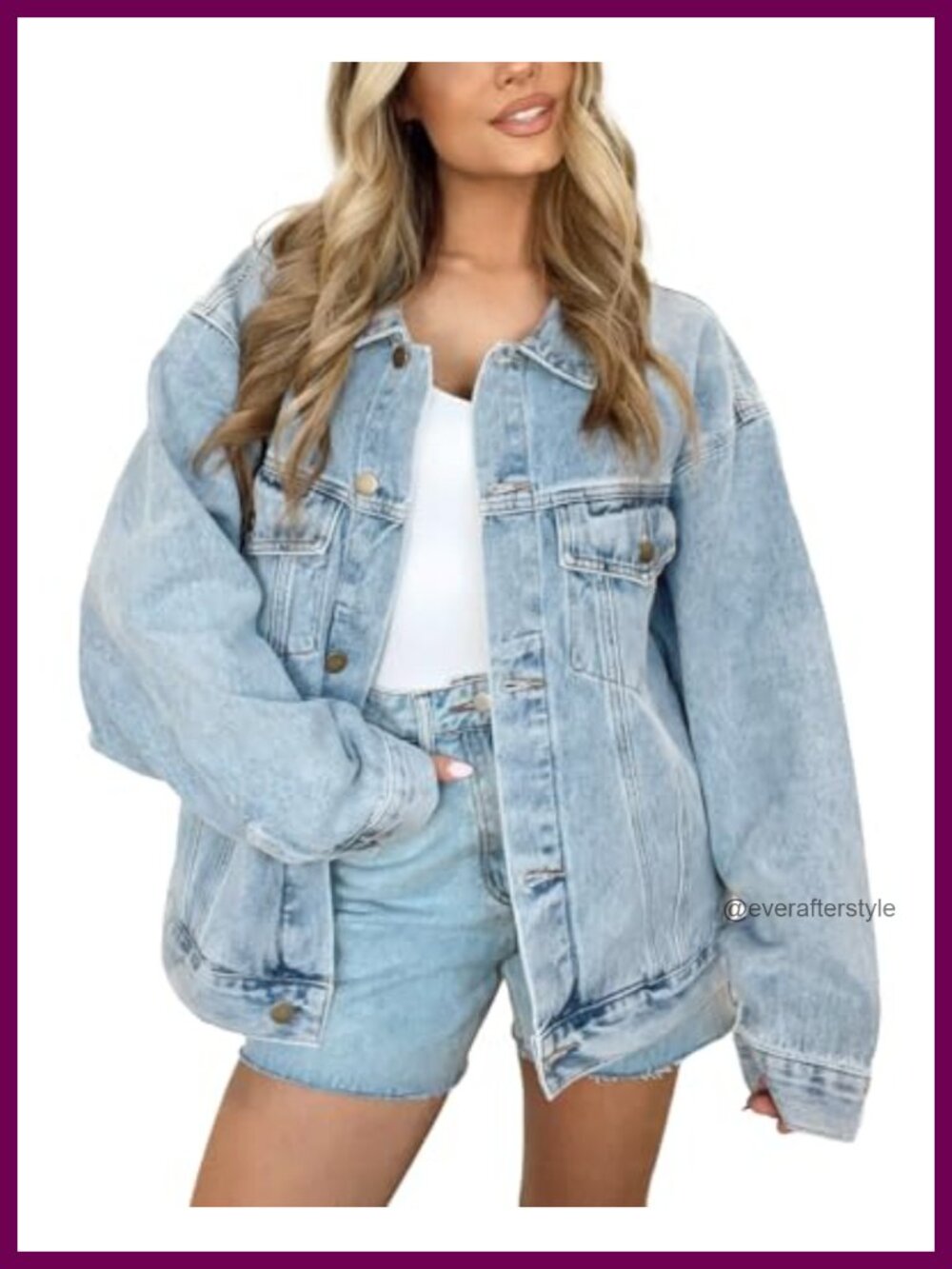 Oversized Denim Jacket Long Sleeve Button Down Trucker Shacket
